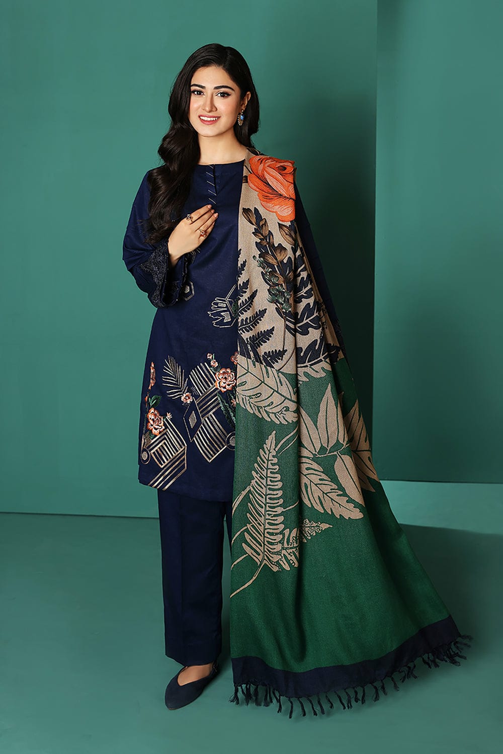 3 Piece - Blue Dhanak Embroidered Suit | Nishat 539