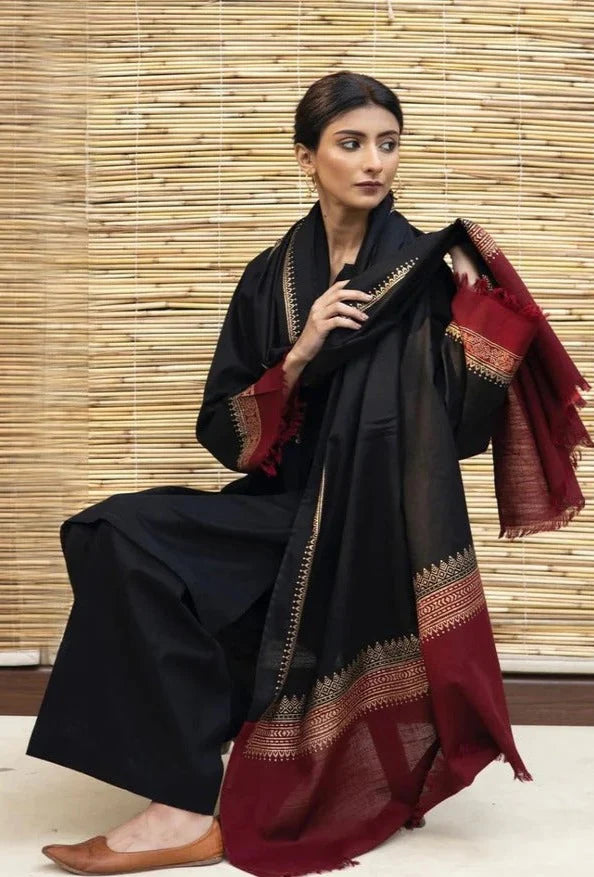 3 Piece - Black Dhanak Embroidered Suit (Reasonable Prices) | FCC - 451