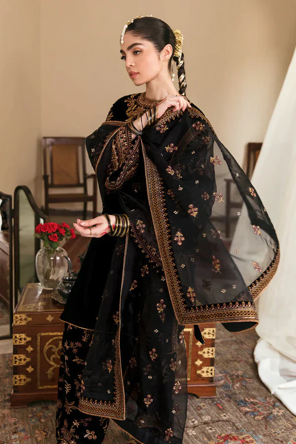 3 Piece - Embroidered Velvet Suit With Velvet Shawl | FCC ZC - 126