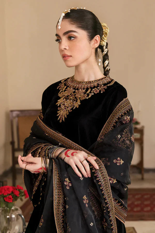 3 Piece - Embroidered Velvet Suit With Velvet Shawl | FCC ZC - 126