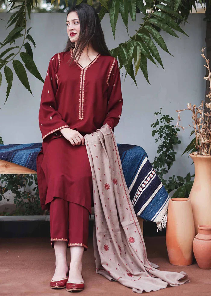 3 Piece - Mehron Dhanak Embroidered Suit | FCC - 449