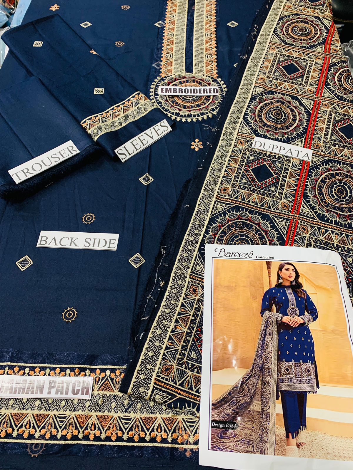 3 Piece - Blue Embroidered Dhanak (Winter Collection) Suit | FCC - 189