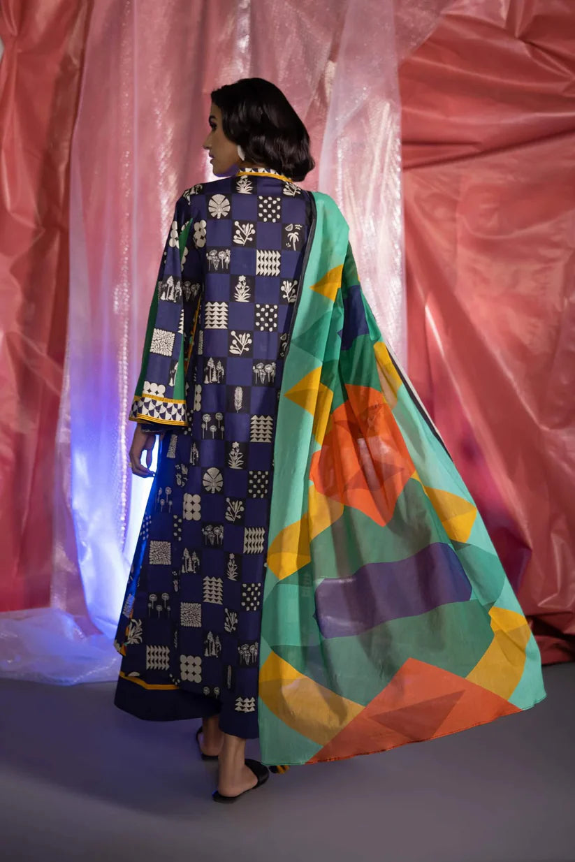3 Piece - Khaddar Printed Suit (Sapphire) | D - 602