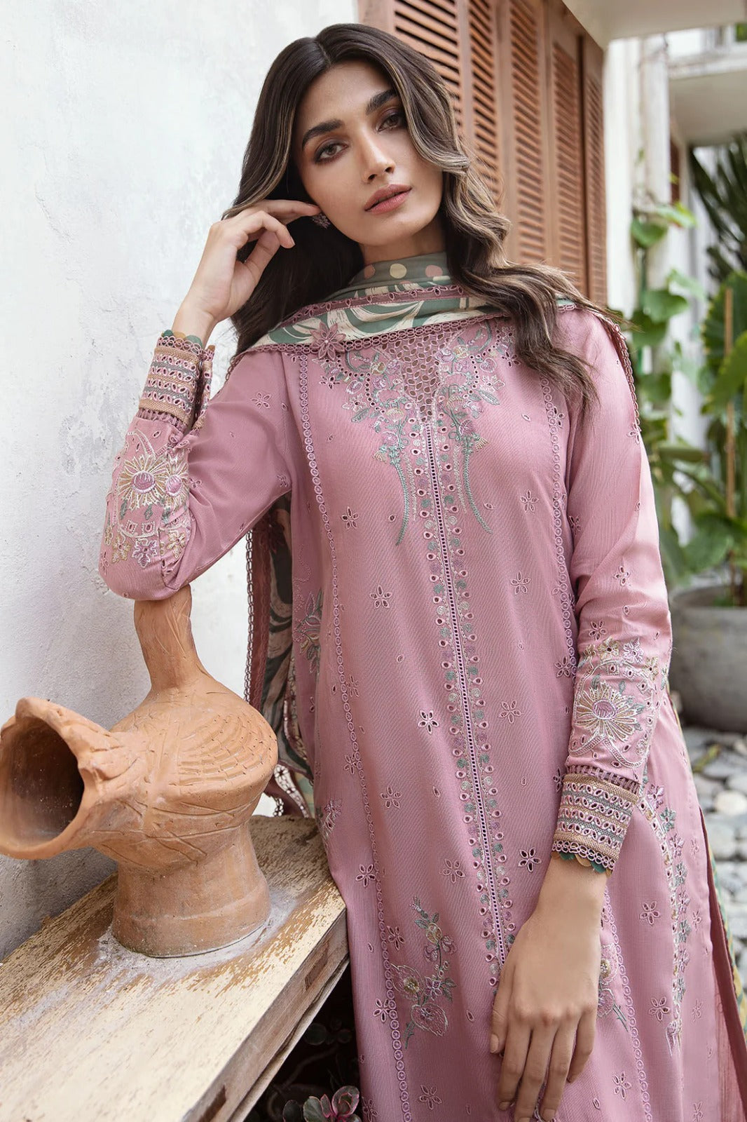 3 Piece - Embroidered Lawn Chikenkari Jazmin Suit | JZ - 1015
