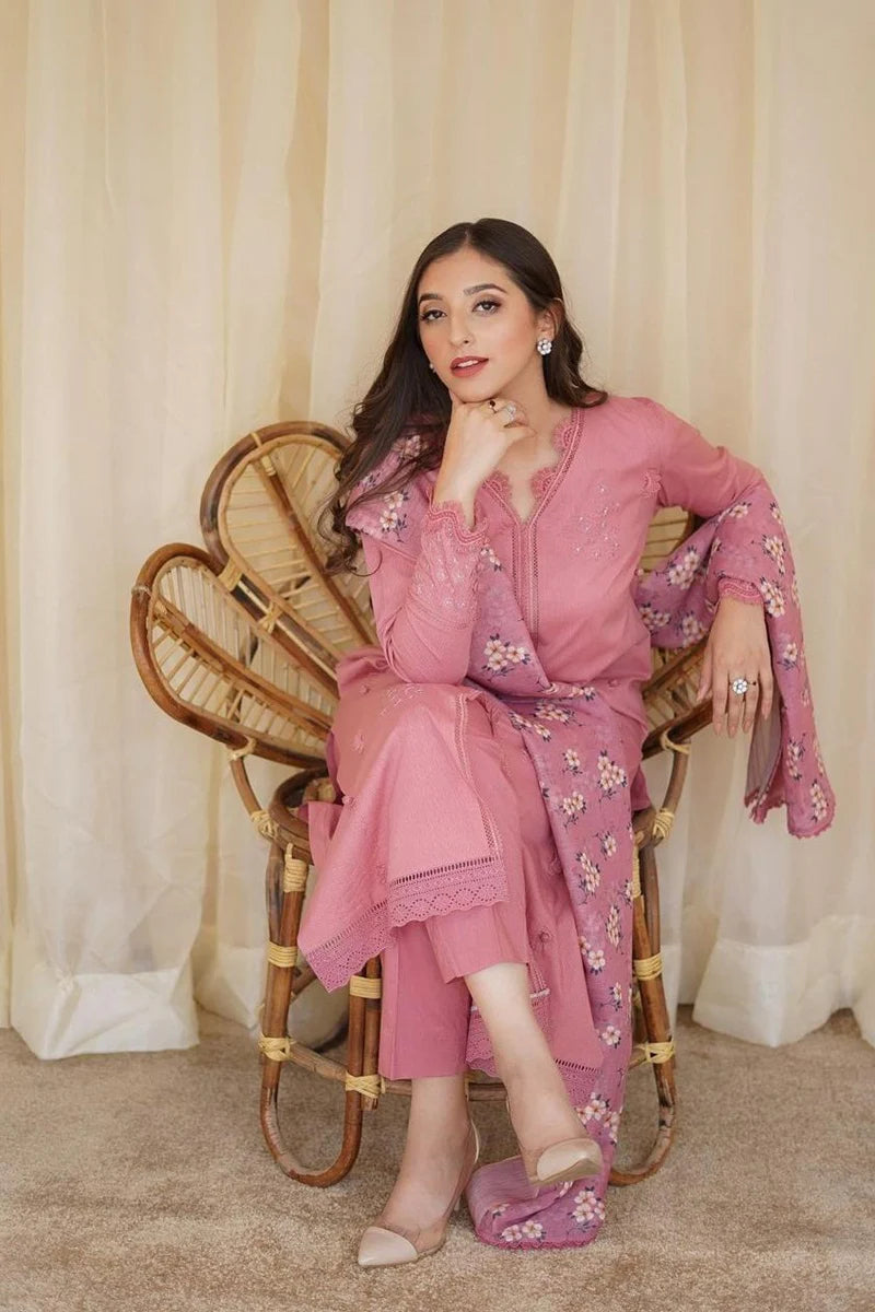 3 Piece - Dhanak Embroidered 3 piece suit | FCC - 437