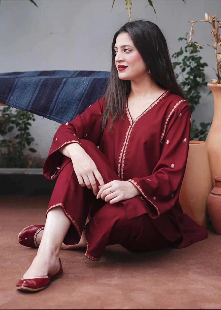 3 Piece - Mehron Dhanak Embroidered Suit | FCC - 449