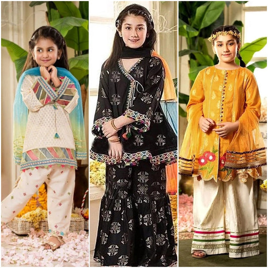 Pack of 3 FCC(1007) Printed+Embroidered kids Wear