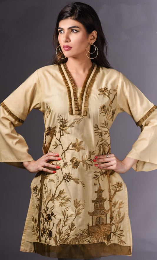 FCC-010 Off White Lawn Embroiderd Stitched Shirt