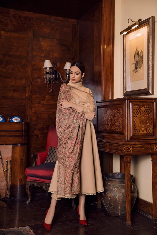 3 Piece - Skin Embroidered Dhanak (Bareeze) Suit | FCC - 199