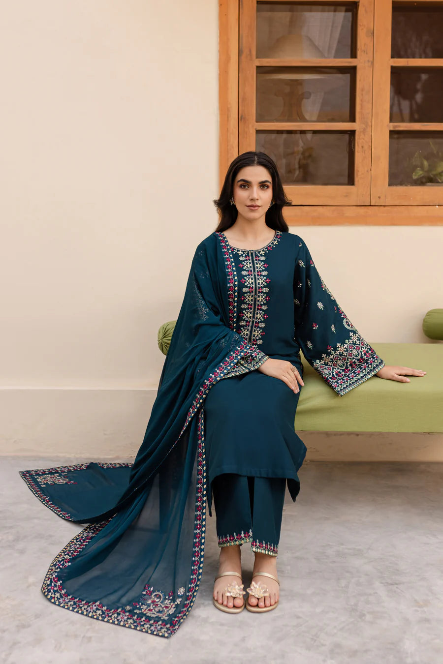 3 Piece - Nihan Embroidered Dhanak Suit | SP - 29
