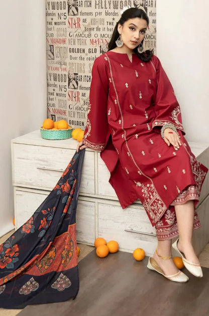 3 Piece - Exquisite Dhanak Embroidered Suit | UR-696