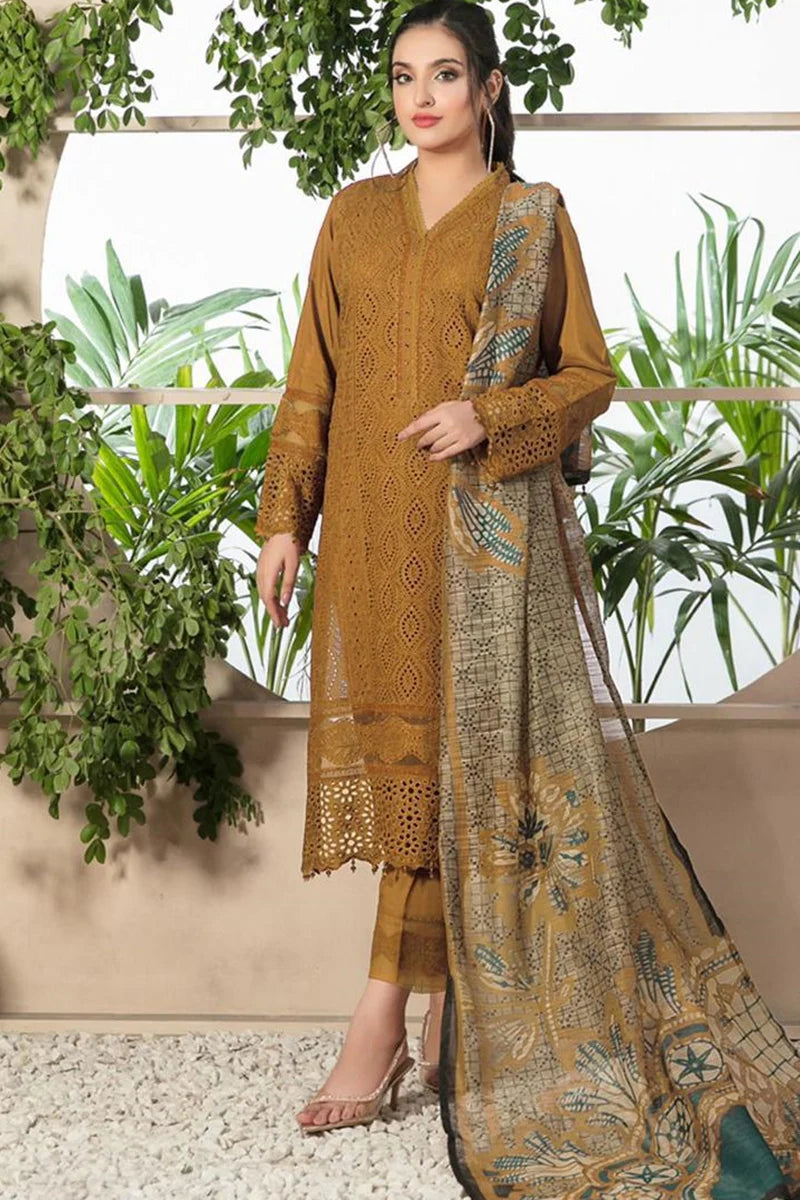 3 Piece - Chikankari Dhanak Embroidered Collection (D - 762 Mustard)
