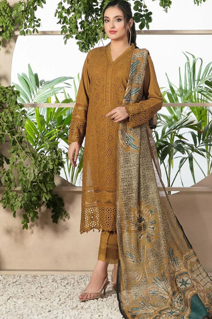 3 Piece - Chikankari Dhanak Embroidered Collection (D - 762 Mustard)