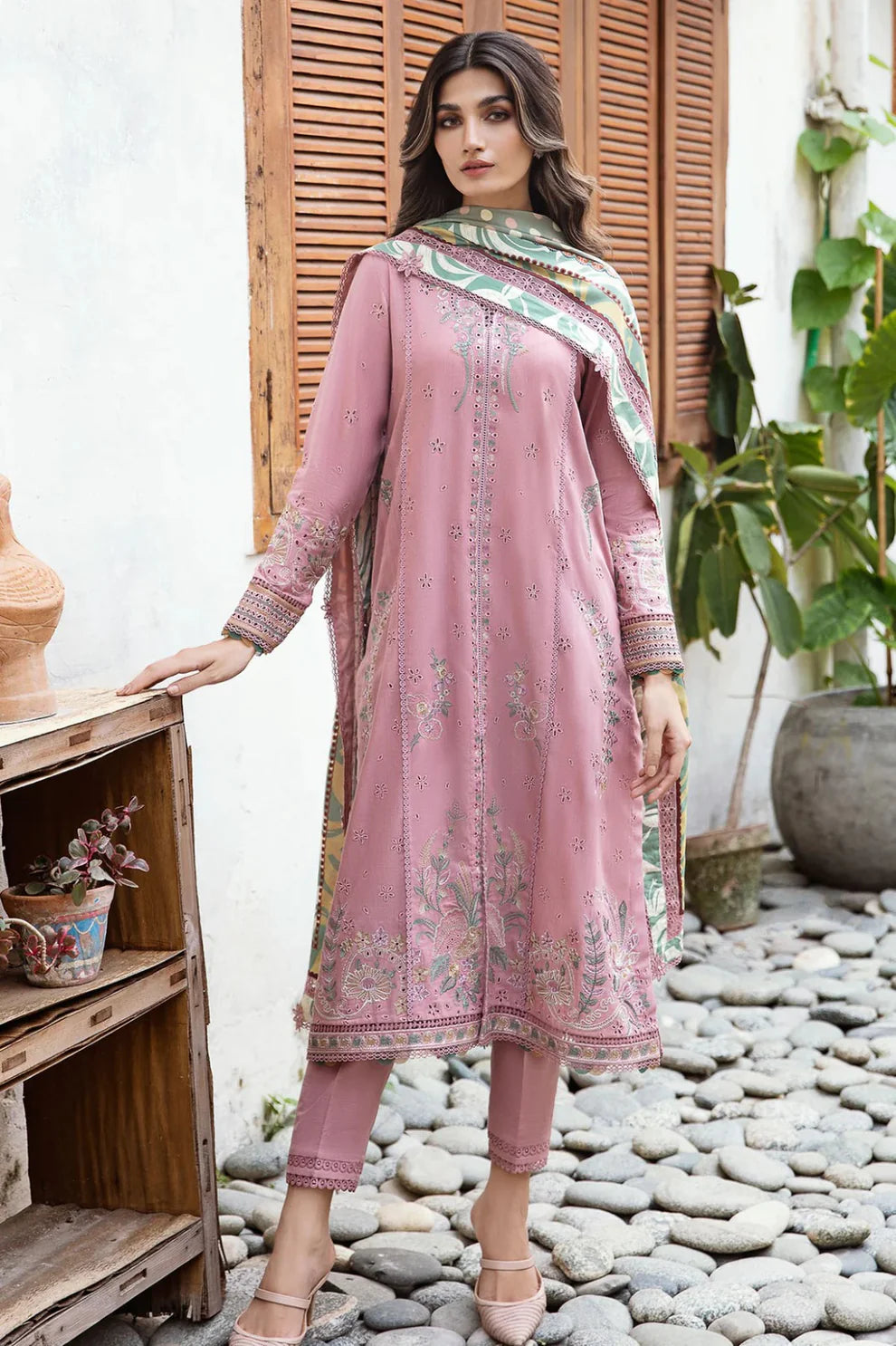 3 Piece - Embroidered Lawn Chikenkari Jazmin Suit | JZ - 1015