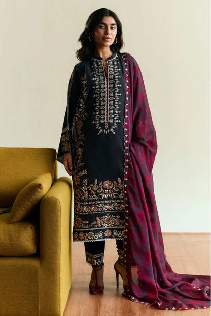 zarashahjhan Embroidered Dhanak Three Piece coco-78