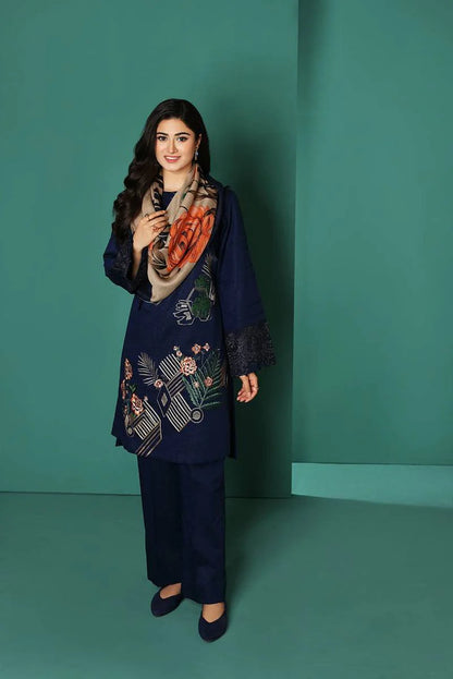 3 Piece - Blue Dhanak Embroidered Suit | Nishat 539