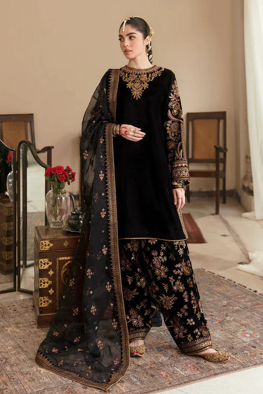 3 Piece - Embroidered Velvet Suit With Velvet Shawl | FCC ZC - 126