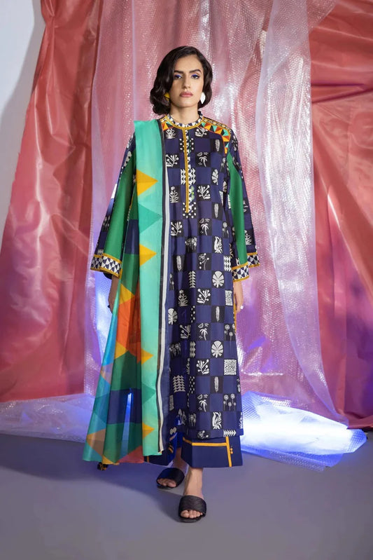 3 Piece - Khaddar Printed Suit (Sapphire) | D - 602