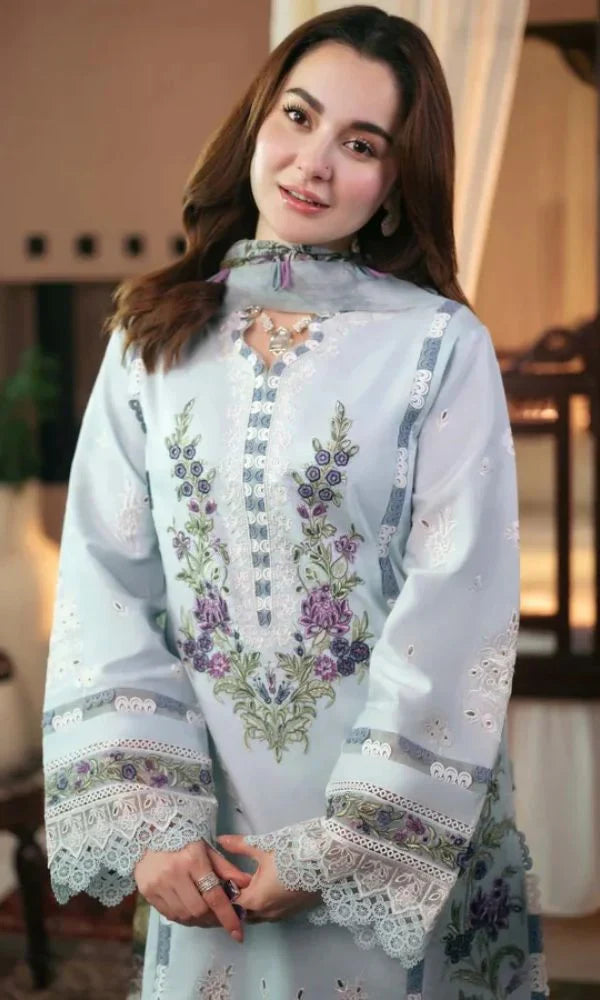 OCEANIA 3PC Dhanak Embroidered Shirt with Printed Chiffon Dupatta (Unstitched) - KF060