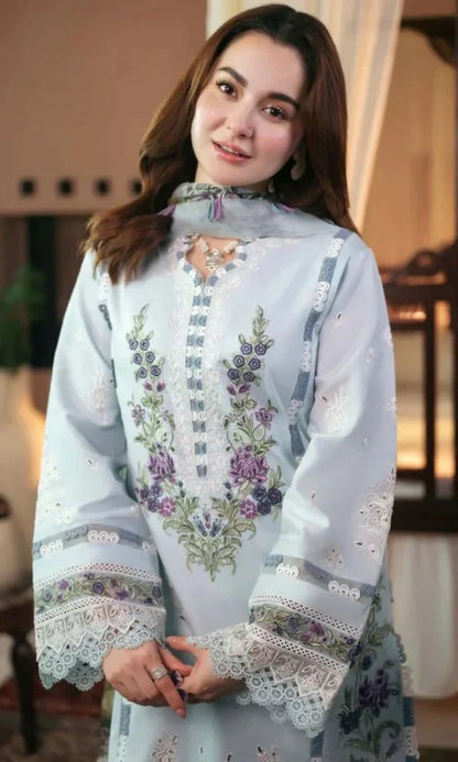 OCEANIA 3PC Dhanak Embroidered Shirt with Printed Chiffon Dupatta (Unstitched) - KF060