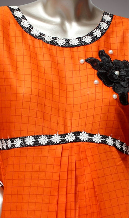FCC-007 Orange Lawn Embroiderd Stitched Shirt