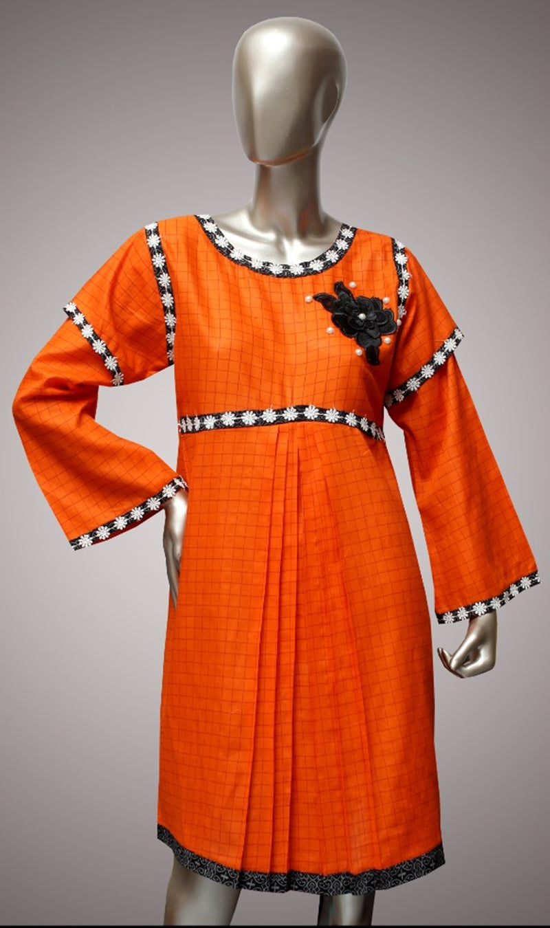 FCC-007 Orange Lawn Embroiderd Stitched Shirt