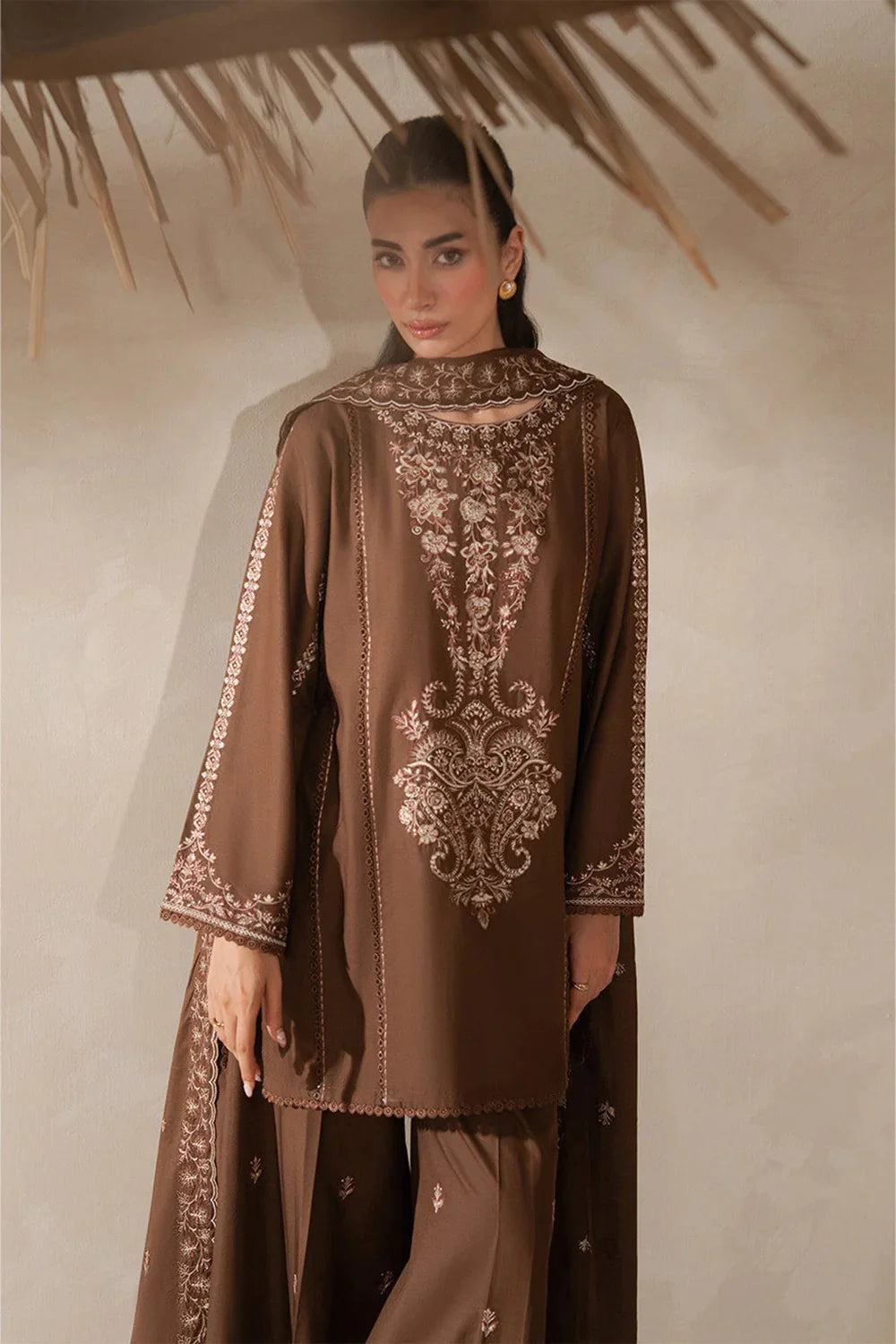Beechtree Embroidered Dhanak Three Piece D-70