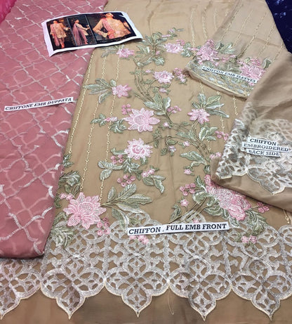 Jazmin Aura Blush Unstitched Pure Chiffon Collection Embroidered Two Piece