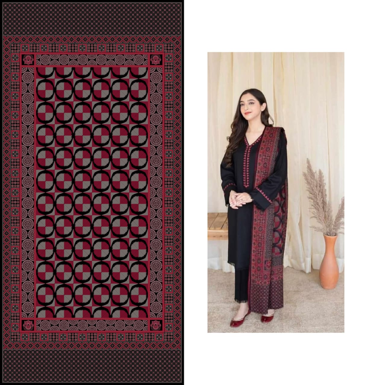 3 Piece - Black Dhanak Embroidered Suit Silko | FCC - 883