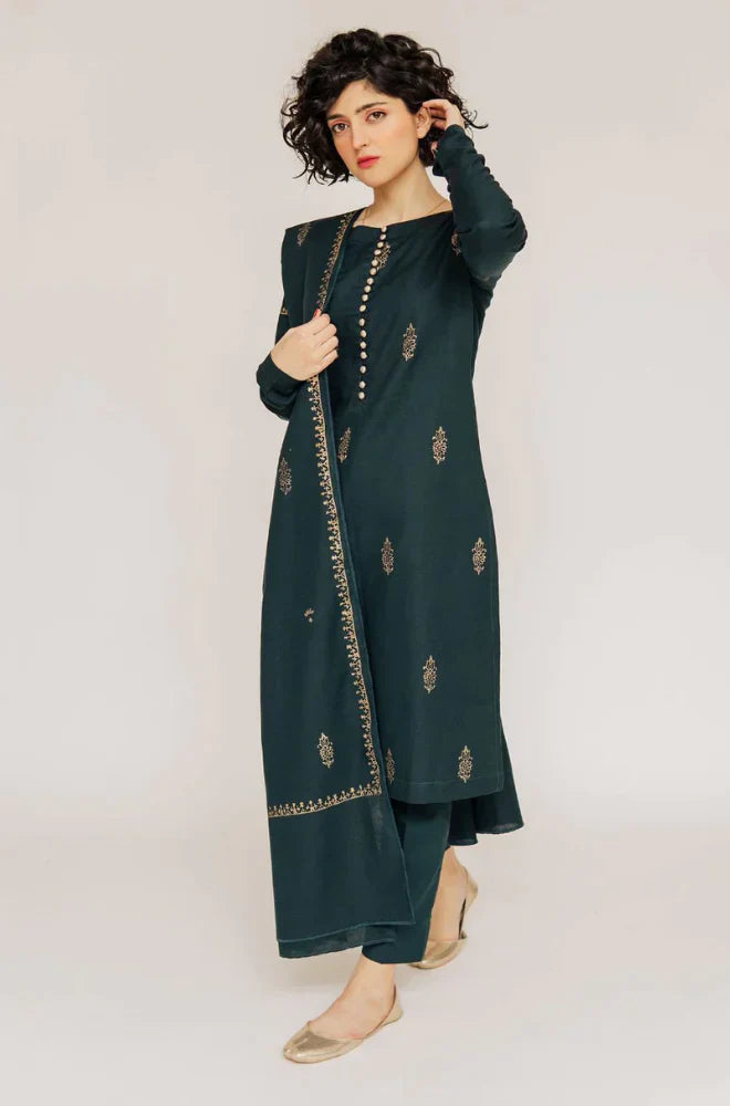 3 Piece - Dhanak Embroidered Suit (Kastoor) | SP - 024