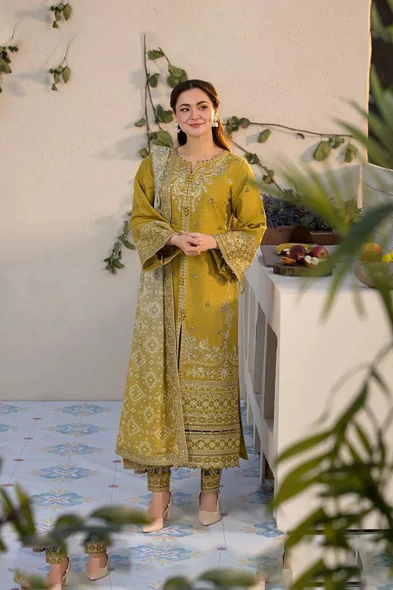 Allys Official Lawn-3PC Embroidered Shirt with Digital Printed Jacquard Dupatta ( Laam 44)