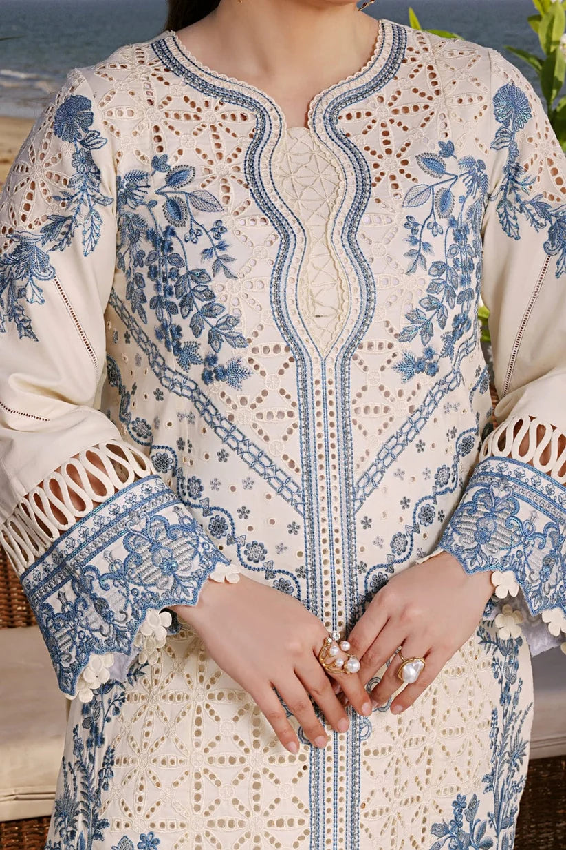 Aneela’s White Luxury Lawn Chikenk-Kari Embroidered Three Piece AN-6165