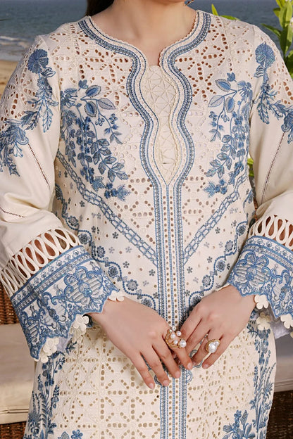 Aneela’s White Luxury Lawn Chikenk-Kari Embroidered Three Piece AN-6165