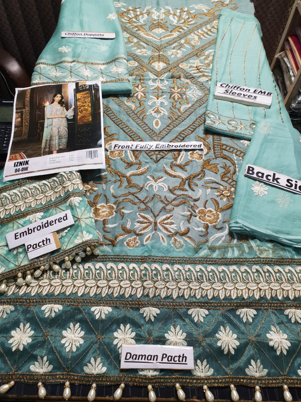 Iznik Pastel Turquoise (IZK 06) Unstitched Chiffon Collection Embroidered Two Piece Shirt & Duppata