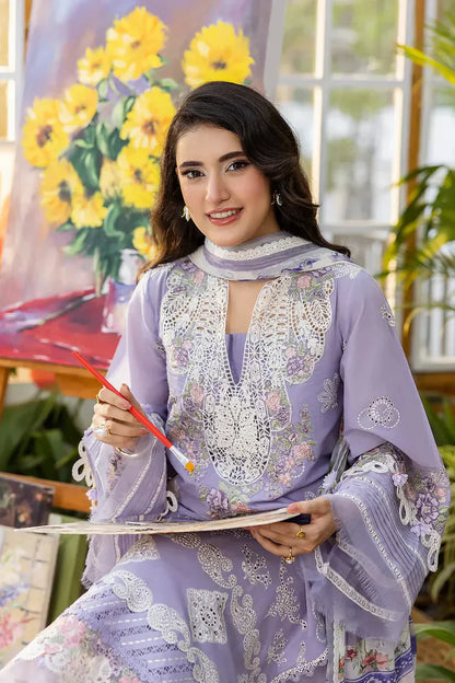 EID COLLECTION Elaf lavender love ChikenKari Embroidered 3pc Lawn Collection