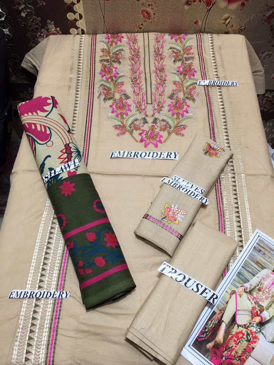 3 Piece - Embroidered Dhanak Skin Suit | Khaadi 16701