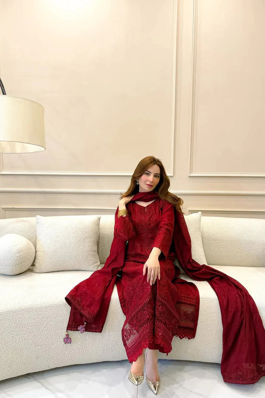 Zarqash Embroidered Dhanak Three Piece D-210