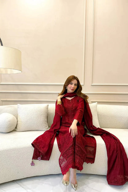 Zarqash Embroidered Dhanak Three Piece D-210