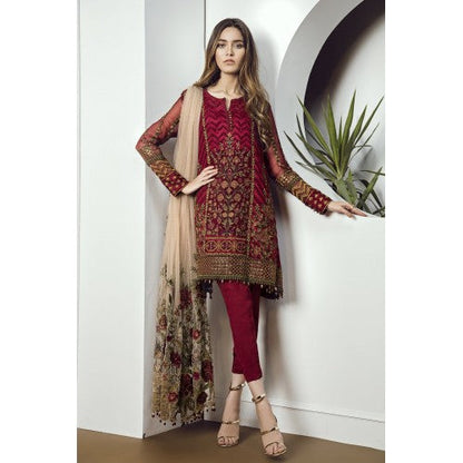 Jazmin Red Beated Unstitched Pure Chiffon Collection Embroidered Two Piece