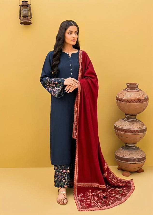 3 Piece - Embroidered Dhanak Suit (KASTOOR) | KR - 754