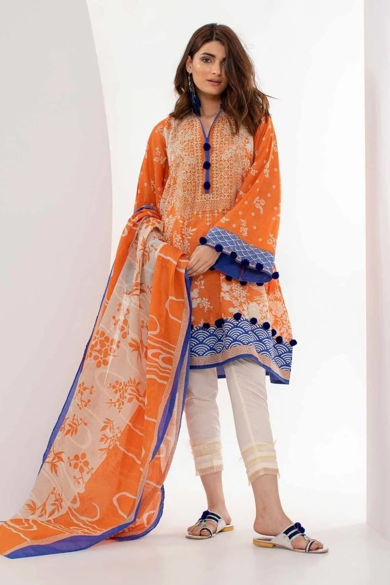 Khaadi Orange Embroidered Three Piece Winter Collection