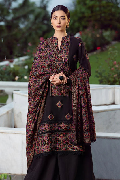 3 Piece - Black Embroidered Dhanak (Bareeze) Suit | FCC - 707