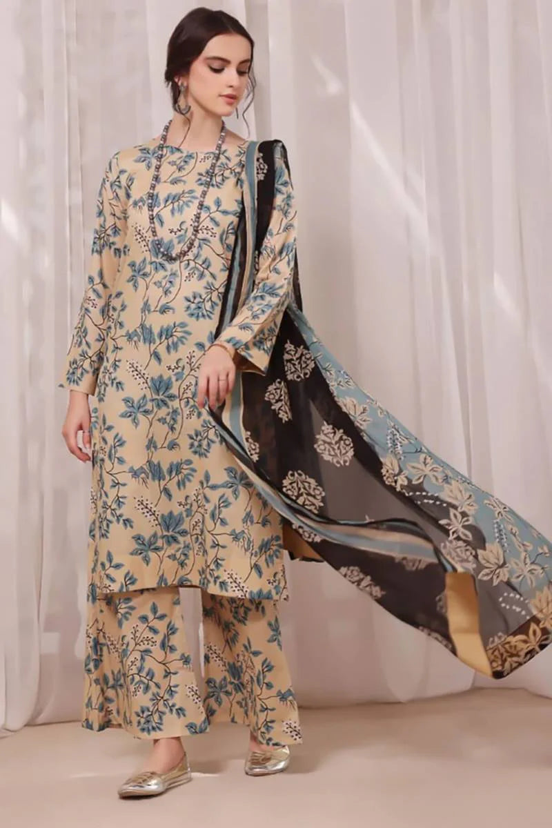 3 Piece - Printed Airjet Viscous Silk Suit | FCC - 837