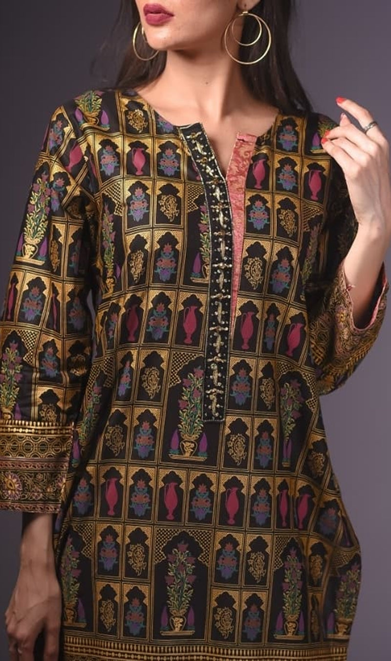 FCC-002 Black Lawn Embroiderd Stitched Shirt