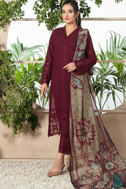 Chikankari Dhanak Mehron Embroidered Suit | D - 762