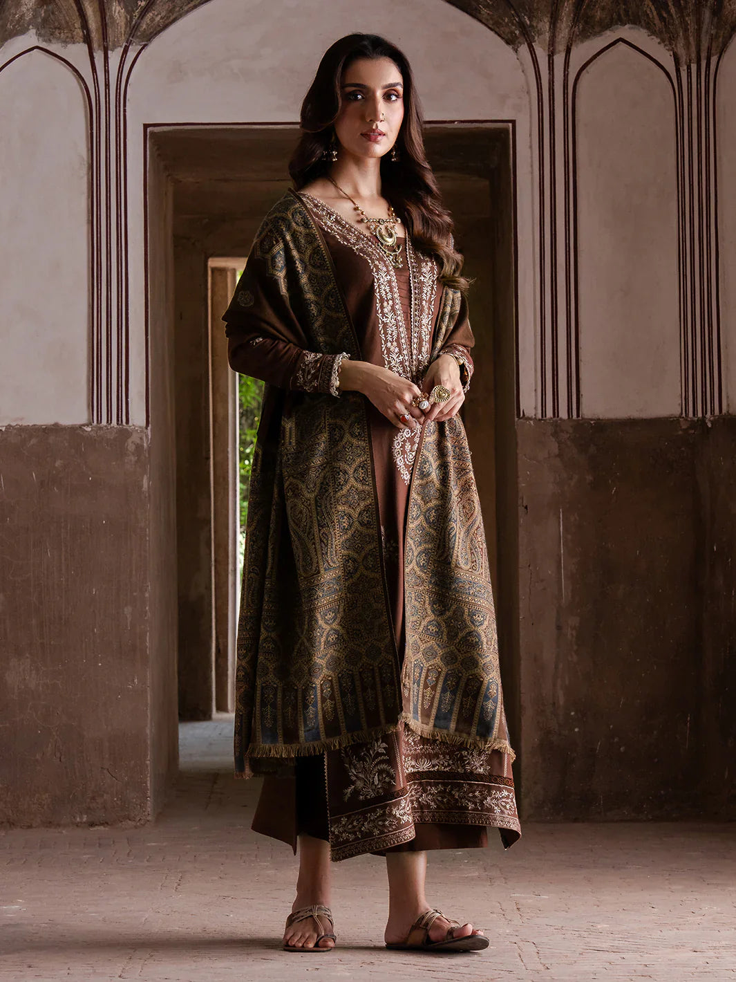 Izel Chikenkari Embroidered Dhanak Three Piece D-223