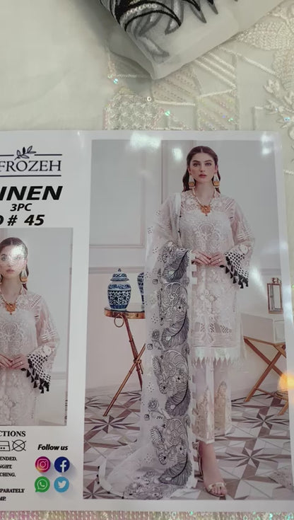 Afroza Design#`48 Organza Lawn inner Embroidered 3 pc