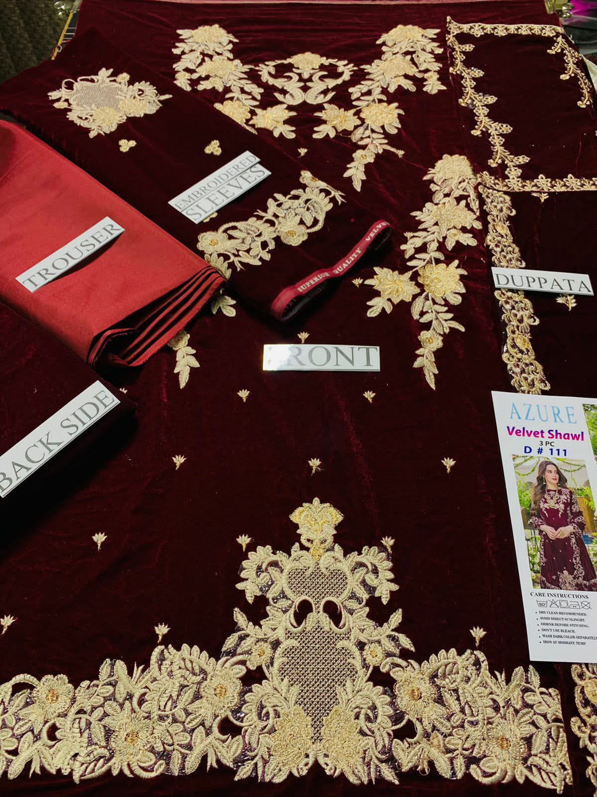 3 Piece - Embroidered Velvet Suit With Velvet Shawl | FCC ZC - 111