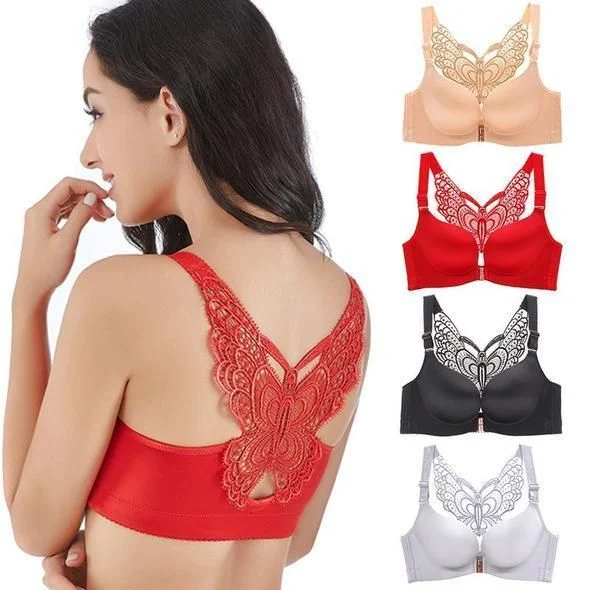 Pack Of 2 Butterfly Embroidery Front Closure Wireless Bra – lawncollections